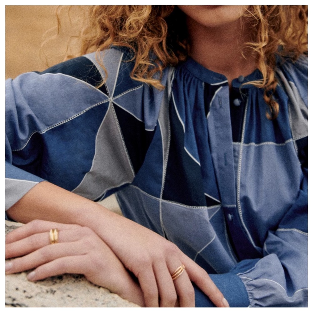 Sezane 100% cotton Blue Patchwork Blouse